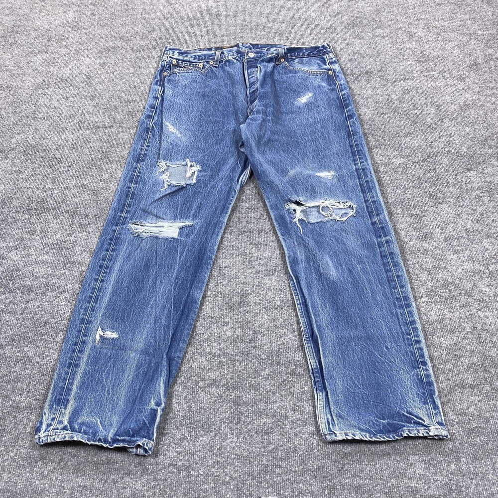 Vintage Levis 501 Jeans Mens Tag 42x34 Fit 38x32 Blue Straight USA Button Fly